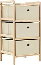 2 Pack Beige Storage Racks with 3 Fabric Baskets | Cedar Wood Frame for Organizing Home, Office, or Nursery | Space-Saving & Stylish Storage Solution