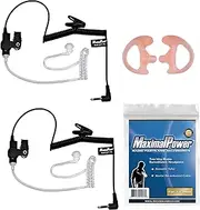 MaximalPower 2-Pack 3.5mm Listen Only Acoustic Tube Earpiece with One Pair Medium Earmolds for Two-Way Radios | Compatible with Motorola, Vertex, Hytera Radios for Surveillance, Police, Security
