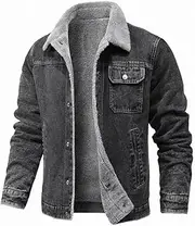 [SWEPER] Men'S Fleece Jacket - Winter Men'S Jacket Lapel Hair Thickened Denim Jacket Casual Tight Warm Men'S Cotton Padded Jacket Down Jacket