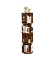 4-Tier Vesatile Timber Rubberwood Wooden Rotating Swivel Bookcase Bookshelves 130cm Walnut