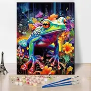 Frog DIY Paint by Numbers Kit - Abstract Colorful Frog in Water - Acrylic Paint on Canvas for Adults and Kids - Home Wall Decor - 16x20 Inch