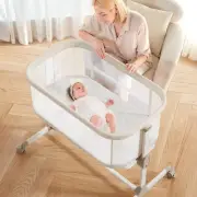 Baby Bassinets Bedside Sleeper - All Mesh Bedside Bassinet with Wheels, 7 Height