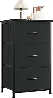Somdot Small Dresser for Bedroom with 3 Drawers, Nightstand Storage Chest of Drawers with Removable Fabric Bins for Closet Bedside Living Room Laundry Entryway Hallway, Black
