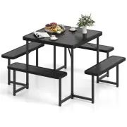 CostwayPicnic Table Bench Set Outdoor Square Camping Dining Table-Black