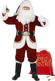 Ahititi Santa Claus Costume for Men Deluxe Professional Santa Suit Adults 11pcs Red Mens Outfit Christmas Clause Suits Adult