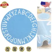 Extra Large Round Kids Play Rug - Soft Alphabet Nursery Mat 47" Sky Blue