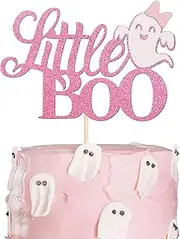 1 Pack Little Boo Halloween Cake Topper Glitter Happy Boo Day Ghost Cake Pick Baby Shower Birthday Happy Halloween Party Cupcake Decoration Supplies Pink