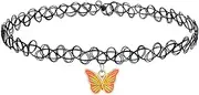 [LPYO] Black Tattoo Choker Necklace for Women Charm Handmade Bohemian Lace Butterfly Necklace Retro Gothic style Choker Necklace 80s 90s Jewelry Accessory