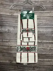 Set of 3 Vintage Santens Christmas Towels Made in USA Candle Mistletoe Holidays