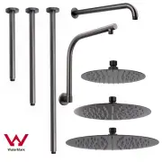 Gun Metal Grey Round 8/10/12'' Rain Shower Head Gooseneck Wall Arm Ceiling Arm