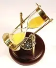 5" Sand Timer 1 Minute Glass Hourglass Compass On Wooden Base Yellow Sand Clock
