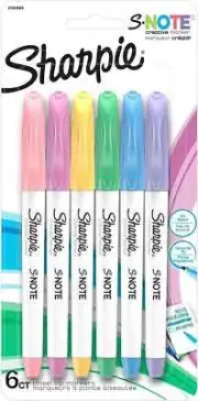 SHARPIE S-Note Creative Markers Highlighters Assorted Colors Chisel Tip 6 Count