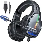 Gaming Headset for PS4 Xbox One Gaming Headphones with Mic Surround Sound 4 RGB LED Light Modes 90 Degrees Rotating Soft Earmuffs for PC PS5 Mac Laptop Mobile Switch