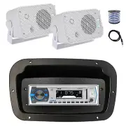Pyle Marine Radio, Spa Bezel,Adapter, Antenna,Wire, 2x 3.5" 300W White Speakers