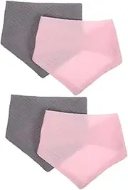 ERINGOGO Baby Teething Drool Protection 4 Pack Cotton Bandana Bibs Snap Closure Neutral Colors for Boys Girls