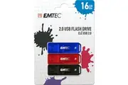 Emtec K100 USB 2.0 16GB Memory Storage Stick Flash Drive 3 Pack Red/Blue/Black