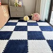 Soft Plush Foam Mat |.Square Interlocking Carpet Tile Rug with Color Coordinated Side Stripes for Kids Bedroom Playroom Cuttable Design Puzzle