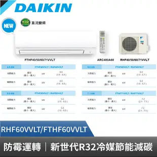 DAIKIN 大金 8-10坪 經典V系列變頻冷暖空調 RHF60VVLT FTHF60VVLT 贈基本安裝