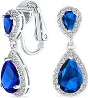 [Bling Jewelry] Vintage Style Bridal Cubic Zirconia Simulated Gemstone AAA CZ Halo Dangle Teardrop Chandelier Clip On Earrings For Women Silver Rose Gold Plated in Black Purple Blue Red Rose Pink Green Clear