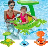 在飛比找蝦皮購物優惠-充氣嬰兒游泳圈遮陽管筏池漂浮玩具安全座椅帶媽媽水床床墊圈