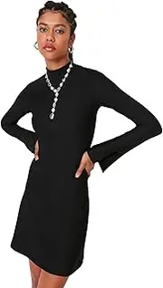 [Trendyol] Women's Mini A-line Stand-up Collar Knitted Dress