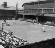 Russell Seymour Of South Africa Makes A Baseline Backhand Return 1953 OLD PHOTO