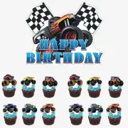13pcs Monster Truck Theme Birthday Topper Cupcake Toppers Kids Party Decoartions
