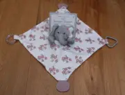 Modern Baby Snuggle Blankie~Elephant ~Teether ~Rattle ~White, Gray, Rose & Green