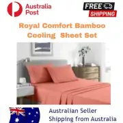 Royal Comfort Bed Set Sheets Bamboo Cooling 2000TC - King Single-Peach