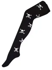 Pirate Crossbone Halloween Costume Polyamide Nylon Pantyhose, For Women, Blac...