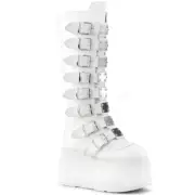 Demonia Damned-318 Gothic Cyber Punk White Knee High Platform Boots