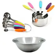 10Pcs Heavy Duty Stainless Steel Measuring Spoons Cups with 26CM Mixing Bowl