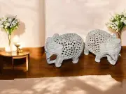 3" Soap Stone Elephant Trunk Up Pair Of 2pcs || Luxury Corner Side Showpiece Dec