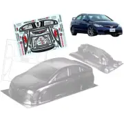 1/10 Honda Civic FD2 Clear Body W/Wing + Light Buckles, On Road Car Shell