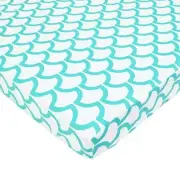 TL Care 100% Cotton Percale Fitted Mini Crib Sheet, Aqua Sea Wave, Soft