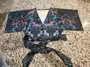Blackmilk Shiny Kimono Tie Top Shirt Carousel Sz M Medium New