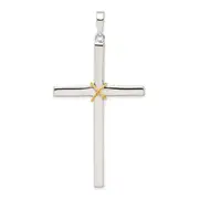Sterling Silver Polished W/Gold-Plated Rope Hollow Crucifix Pendant