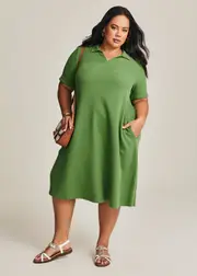 [Taking Shape] Plus Size Women's Waffle Collared Dress Size 20 in Shamrock - Taking Shape Shamrock