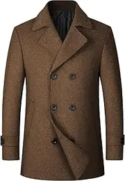 [Sukany] Men's Casual Wool Blend Coat Jacket Warm Classic Double Breasted Notched Collar Pea Coat