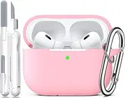 [R-fun] Compatible with AirPods Pro 2nd/1st Generation Case with Cleaning kit,Full Protective Silicone Compatible with Apple AirPods Pro 2024/2023/2022/2019 Charging Case,Front LED Visible,Pink