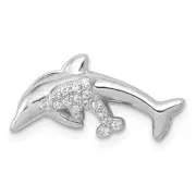 14k White Gold Diamond Dolphins Chain Slide Necklace