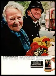 1964 Polaroid Color Pack Camera London Police Officer Smiling Old Lady Print Ad