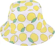 [VALICLUD] Spring Summer Foldable Wide Brim Sun Hat for Little Casual Outdoor Sun Protection Cap with Lemon Pattern White for Beach and Summer Activities