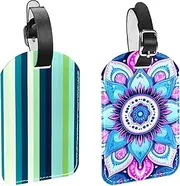 [CWAGFEQZ] 2-Pc Luggage Tags for Suitcases,Travel Tags for Luggage,Blue Flower Wave Paisley Mandala