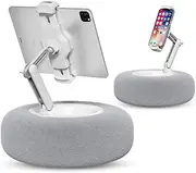 Tablet Stand with Pillow, Kindle Holder, Compatible with 4.7"-13" Phone/Tablet, iPad, iPhone, Google, Kindle, 360°Adjustable Phone Holder for Bed with Soft Plush Fabric, Detachable Bowl,Grey
