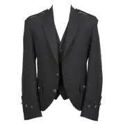 Argyle Blazer Charcoal Wool Jacket with Vest Highland Scottish Kilt Jacket