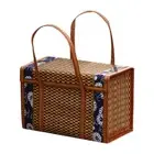 Picnic Woven Basket Wicker Storage Bag Handle Folded Fruit Shopping Food6580