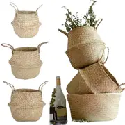 NNEOBA Seagrass Storage Basket Wicker Basket Work Rattan Hanging Planting Flower Pot Laundry Cesta Mimbre Basket Picnic Basket