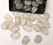 15mm Gray Chalcedony Fancy Rose Cut Cabochon, Natural Gray Faceted Flat Back