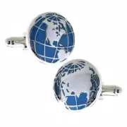WORLD MAP CUFFLINKS Globe Trotter Jet Set Traveler Travel Blue Silver w GIFT BAG